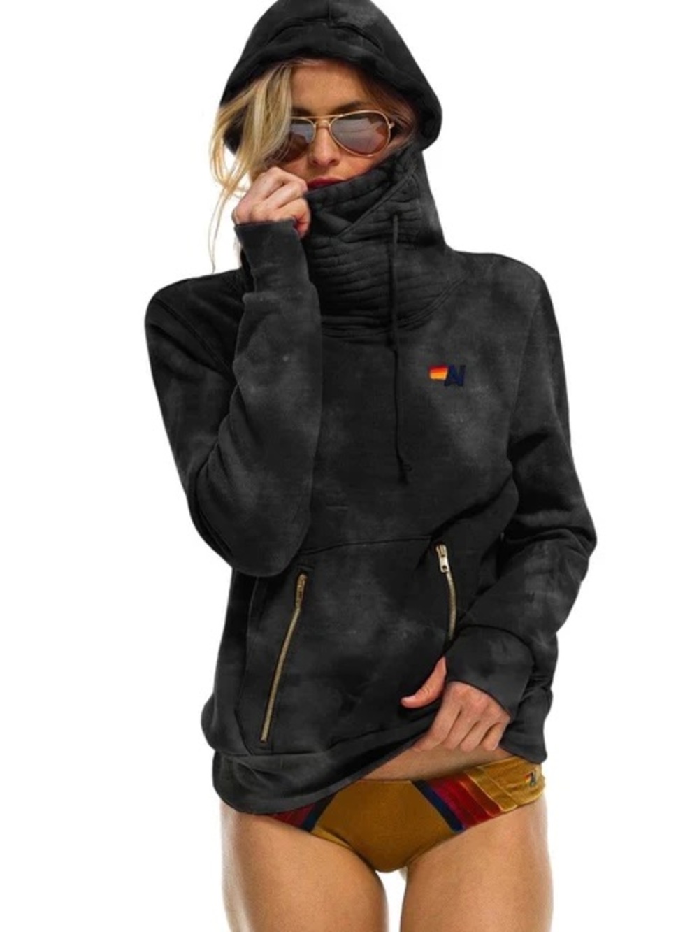 Aviator Nation Ninja Hoodie with Zip Pockets in shades of dark grey.